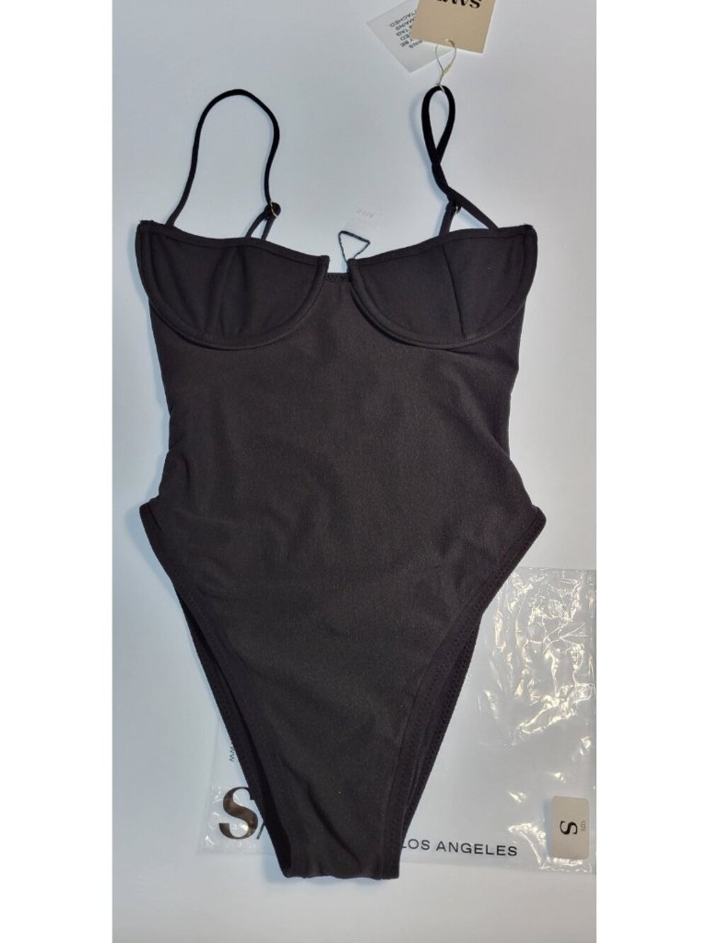 SAME Los Angeles Swim Womens One Piece Faux Suede Black S Underwire NWT